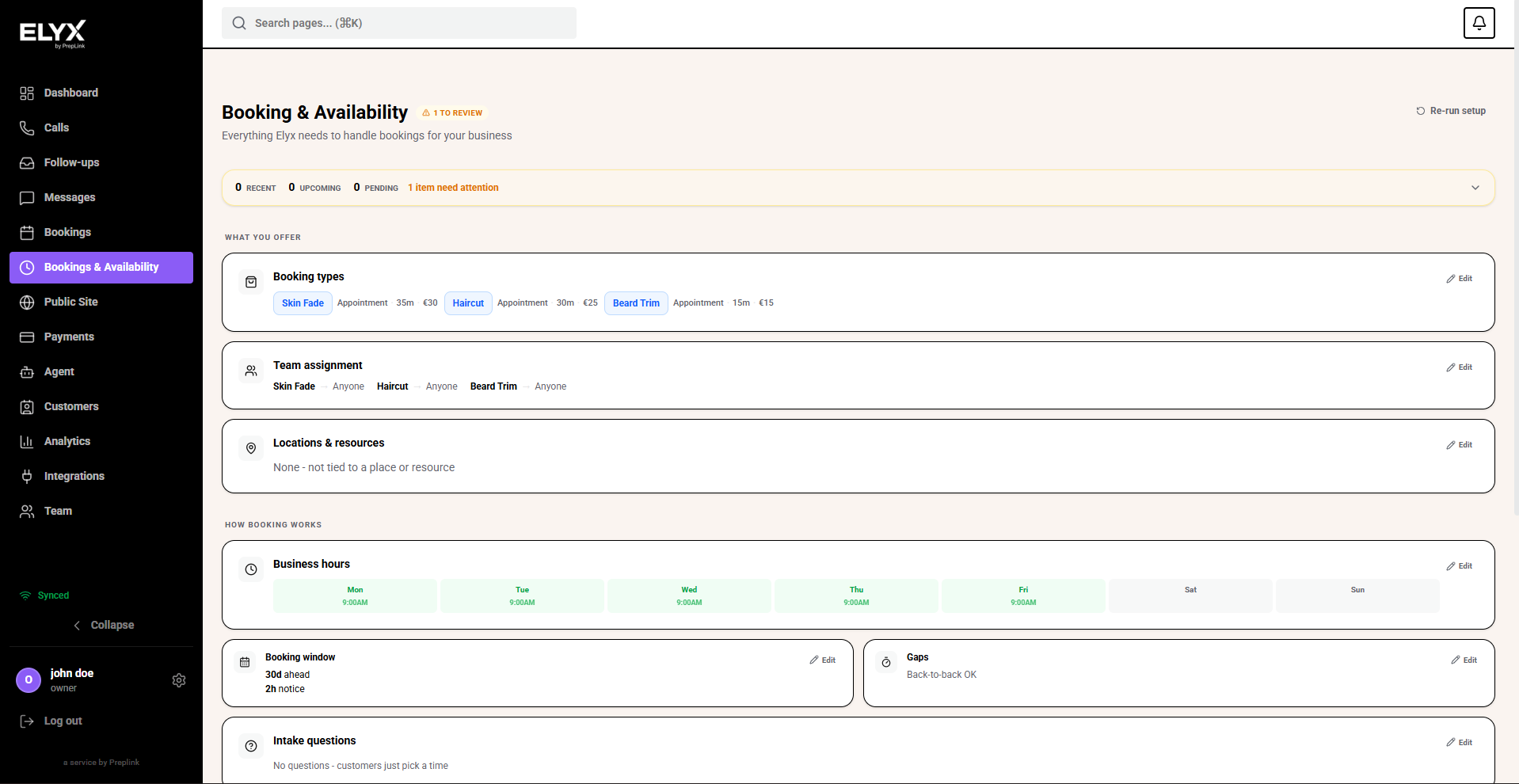 Barber booking and availability overview