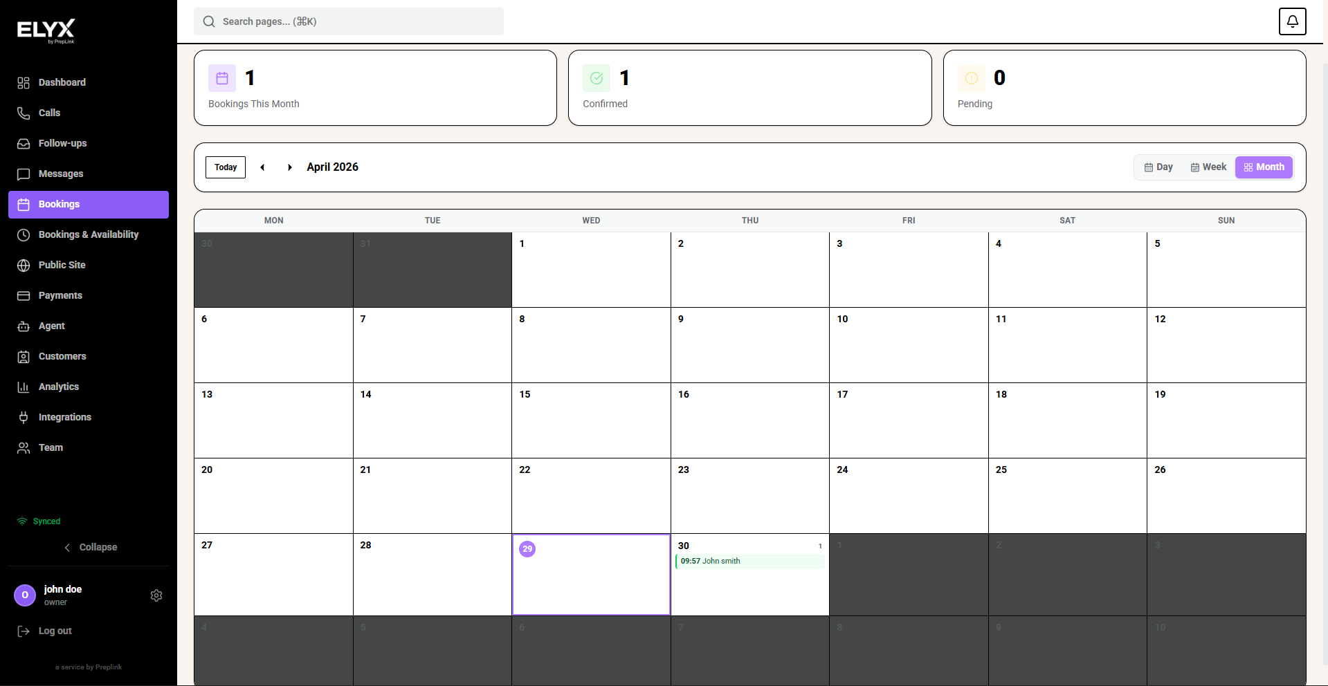 Barber bookings month view