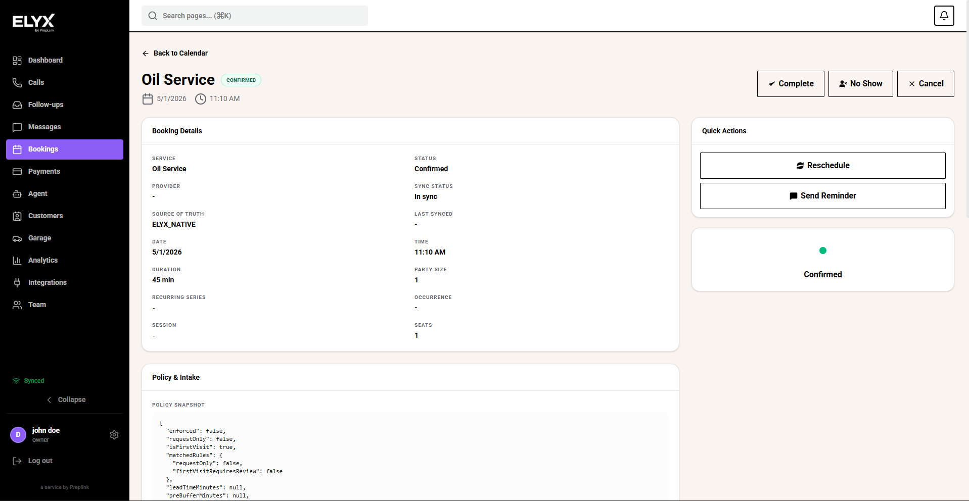 Booking detail