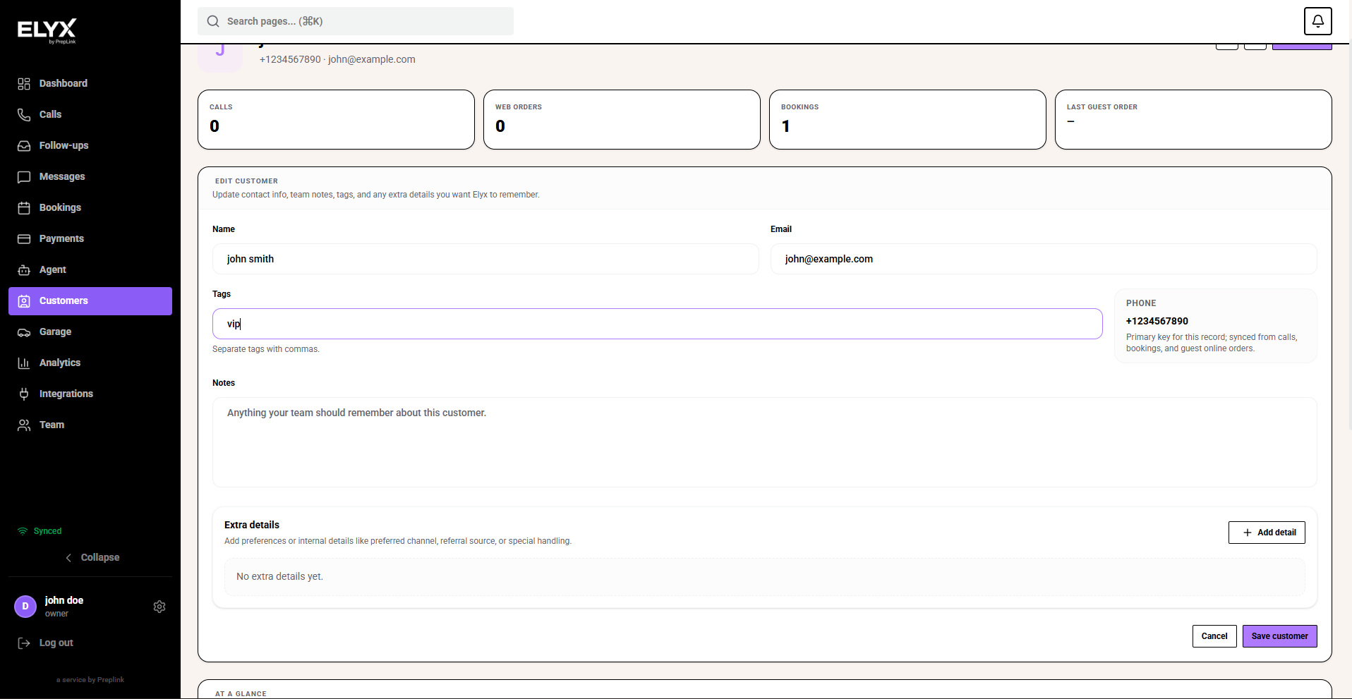 Edit customer tags and notes