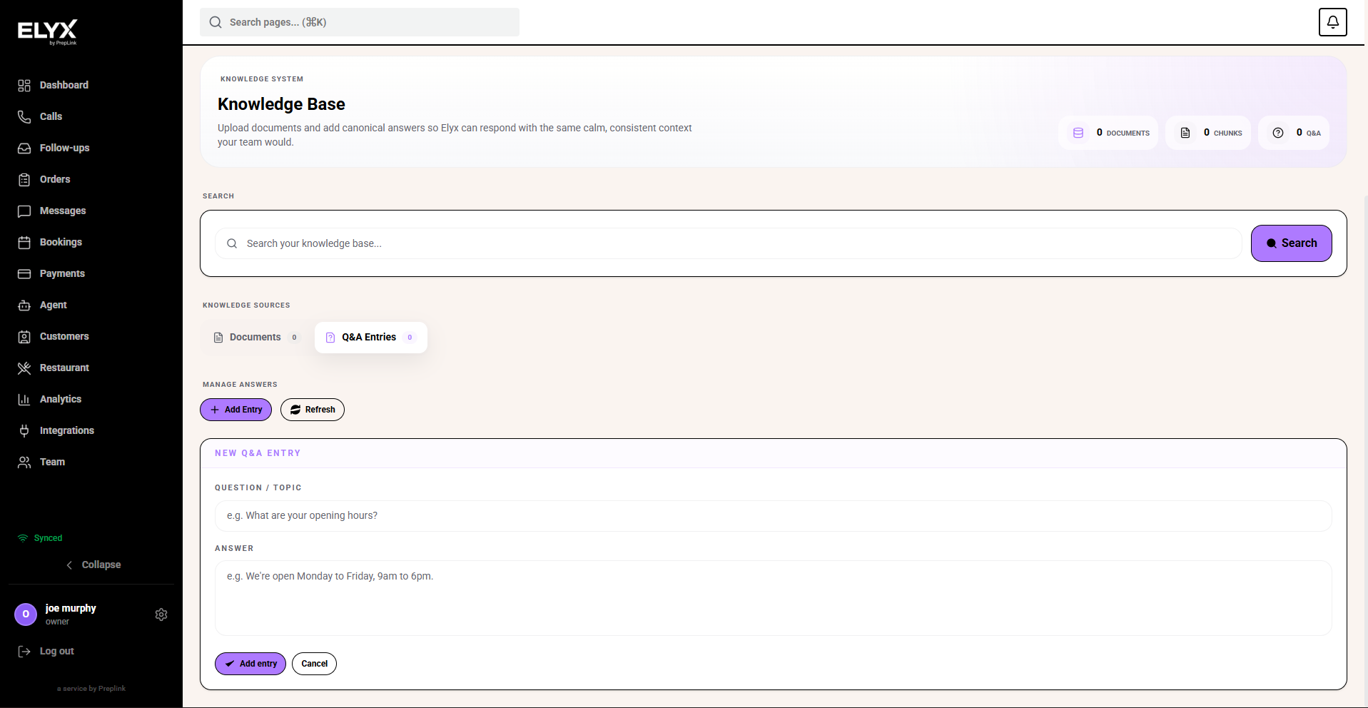 Knowledge Q&A entry