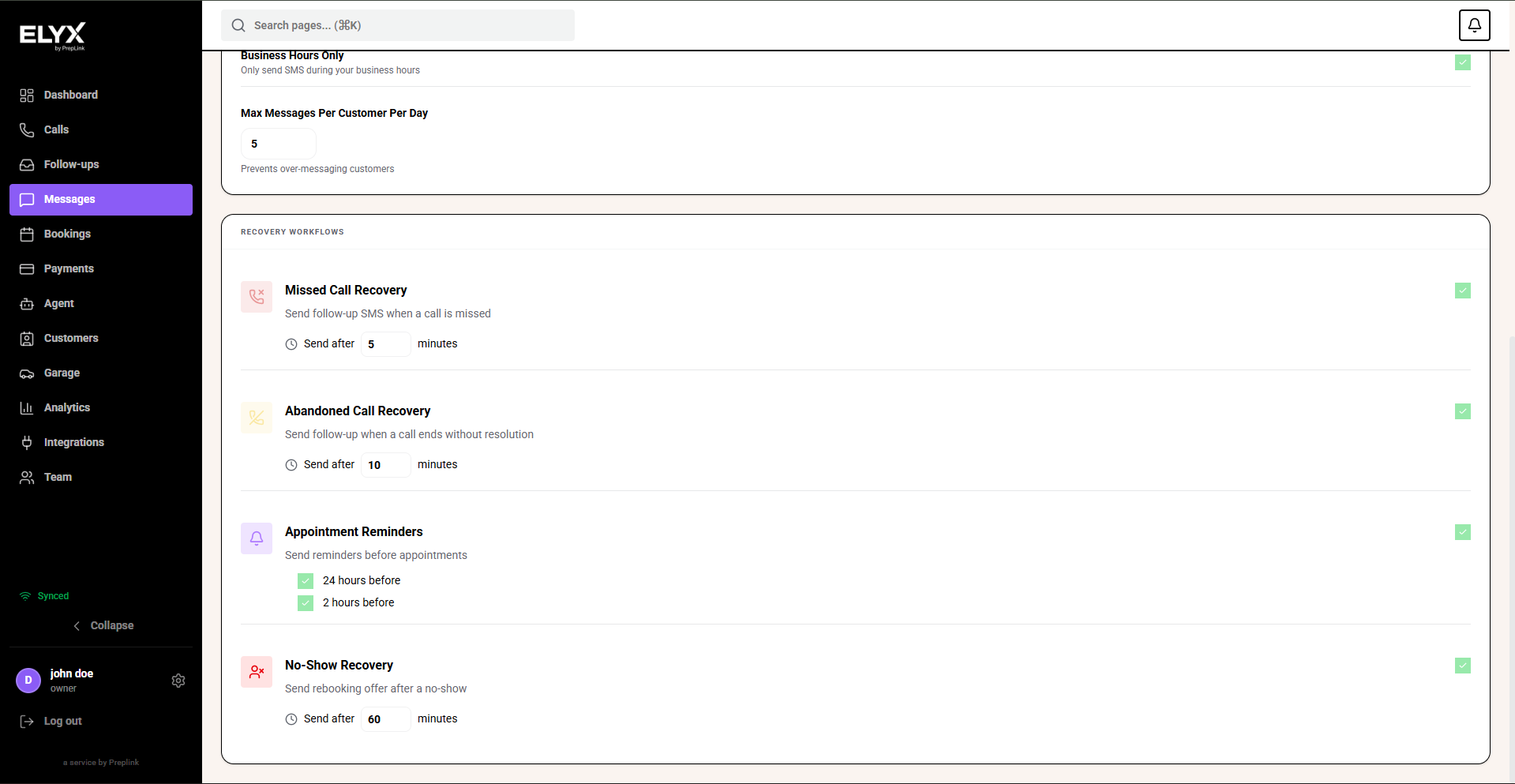 Message recovery workflows
