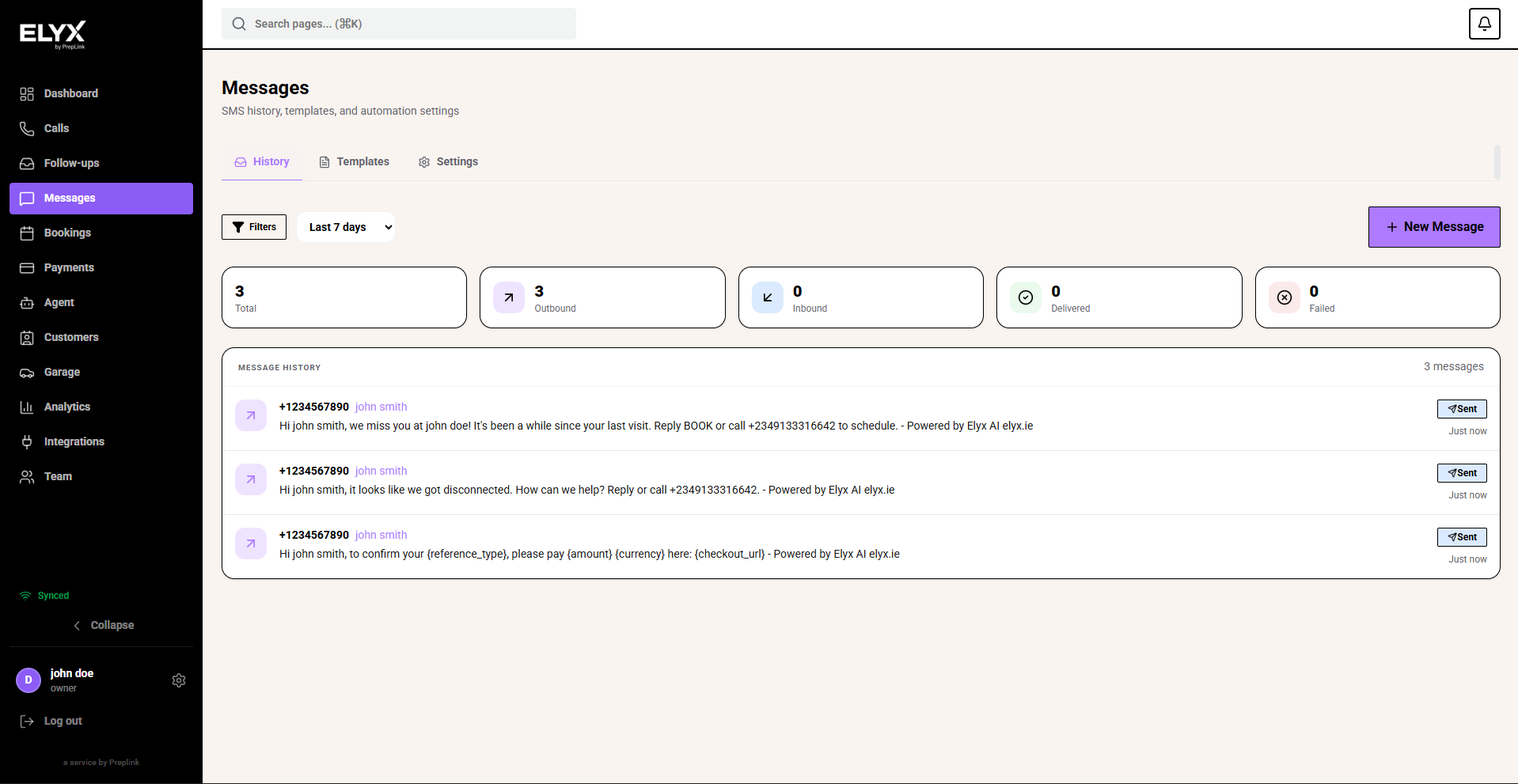 Messages history