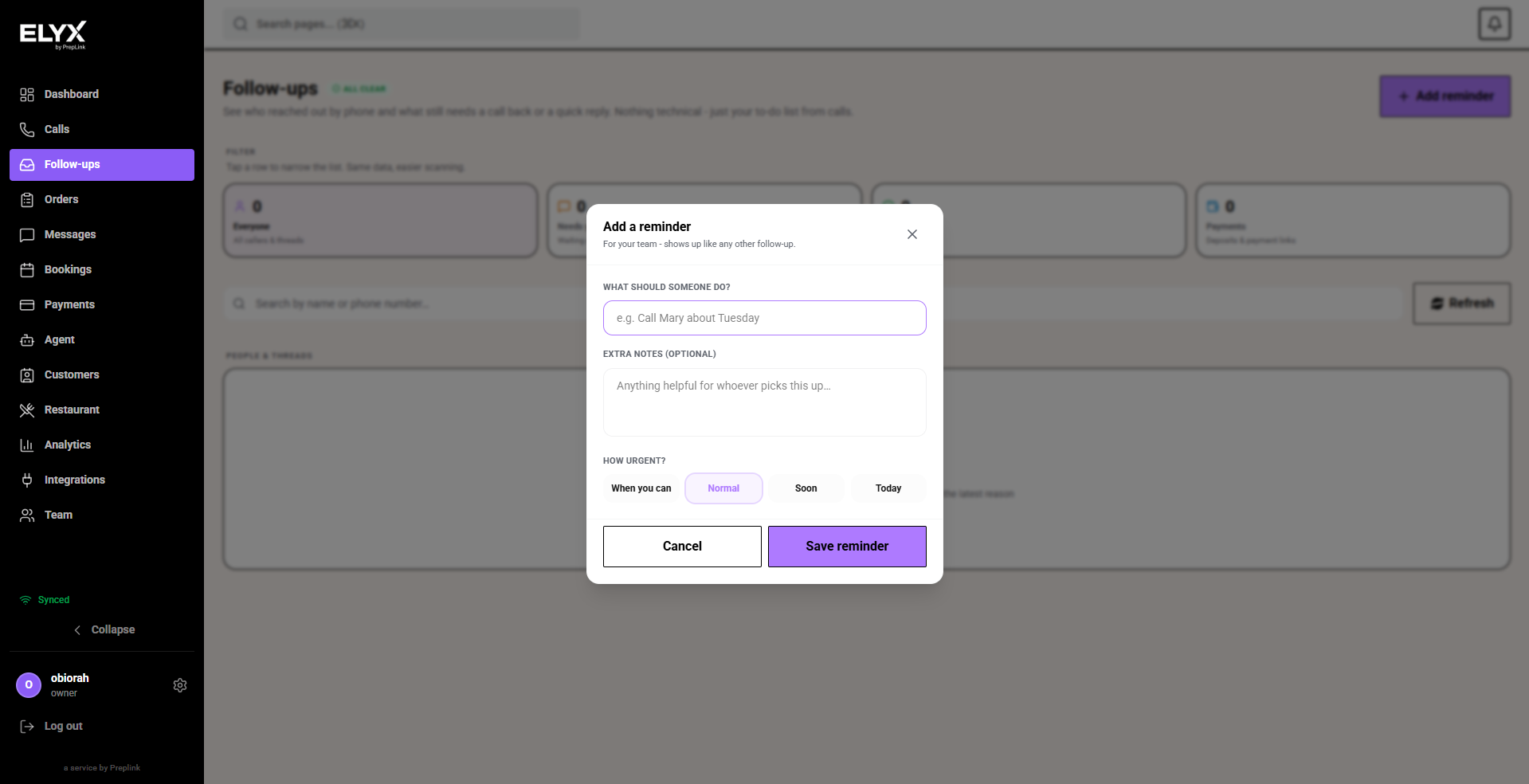 Outbound call modal