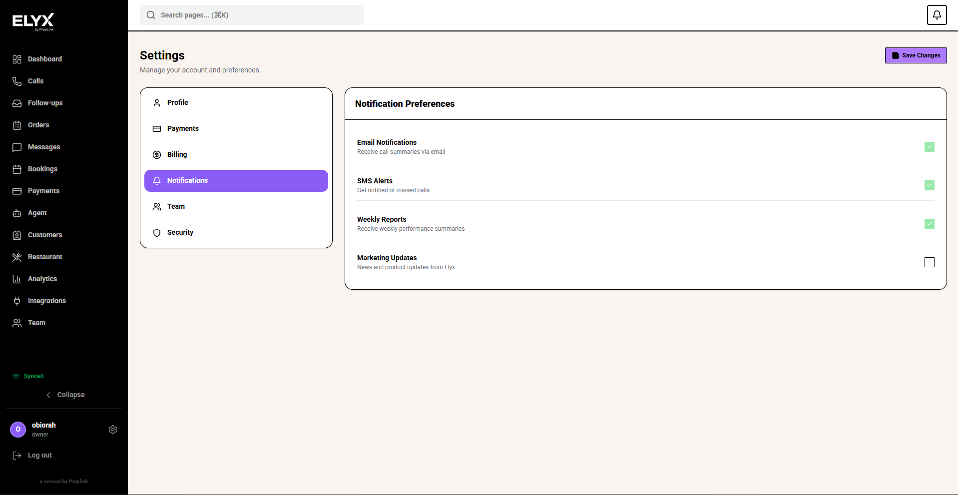 Notification settings