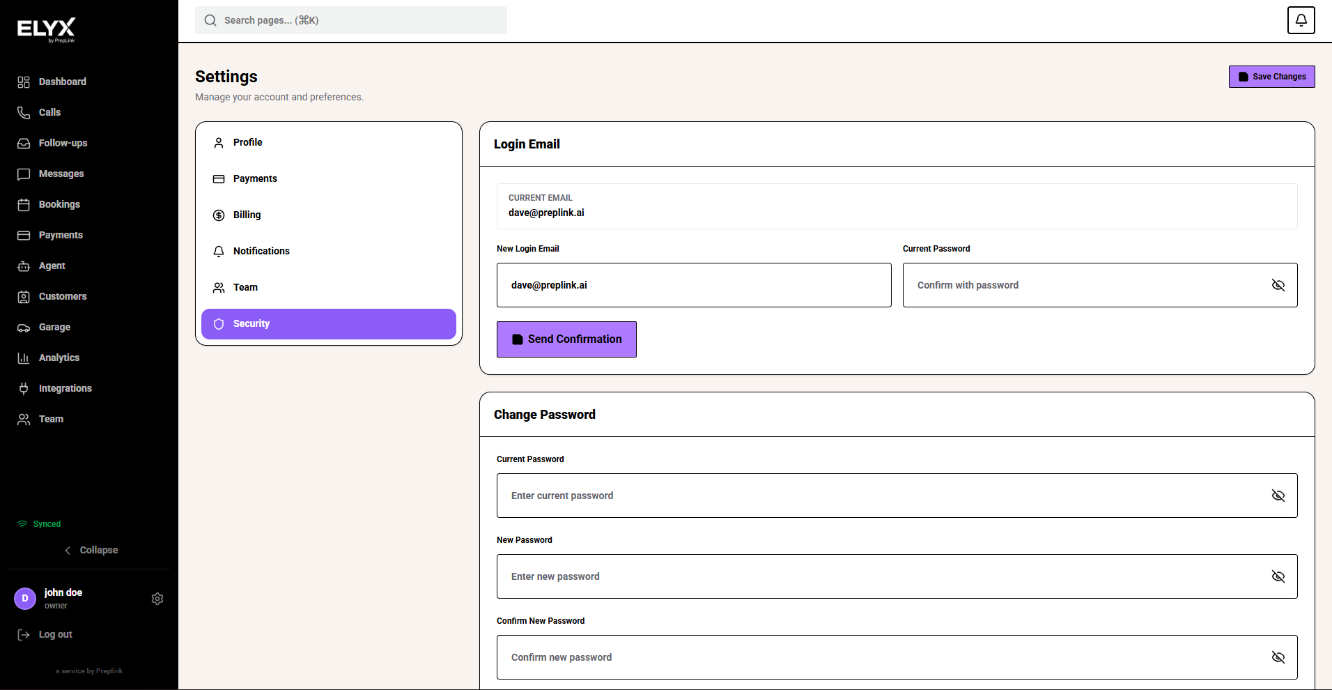 Security settings