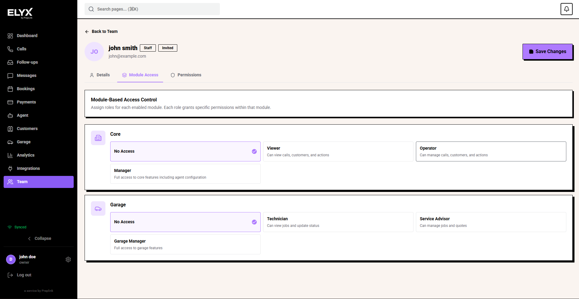 Team member module access