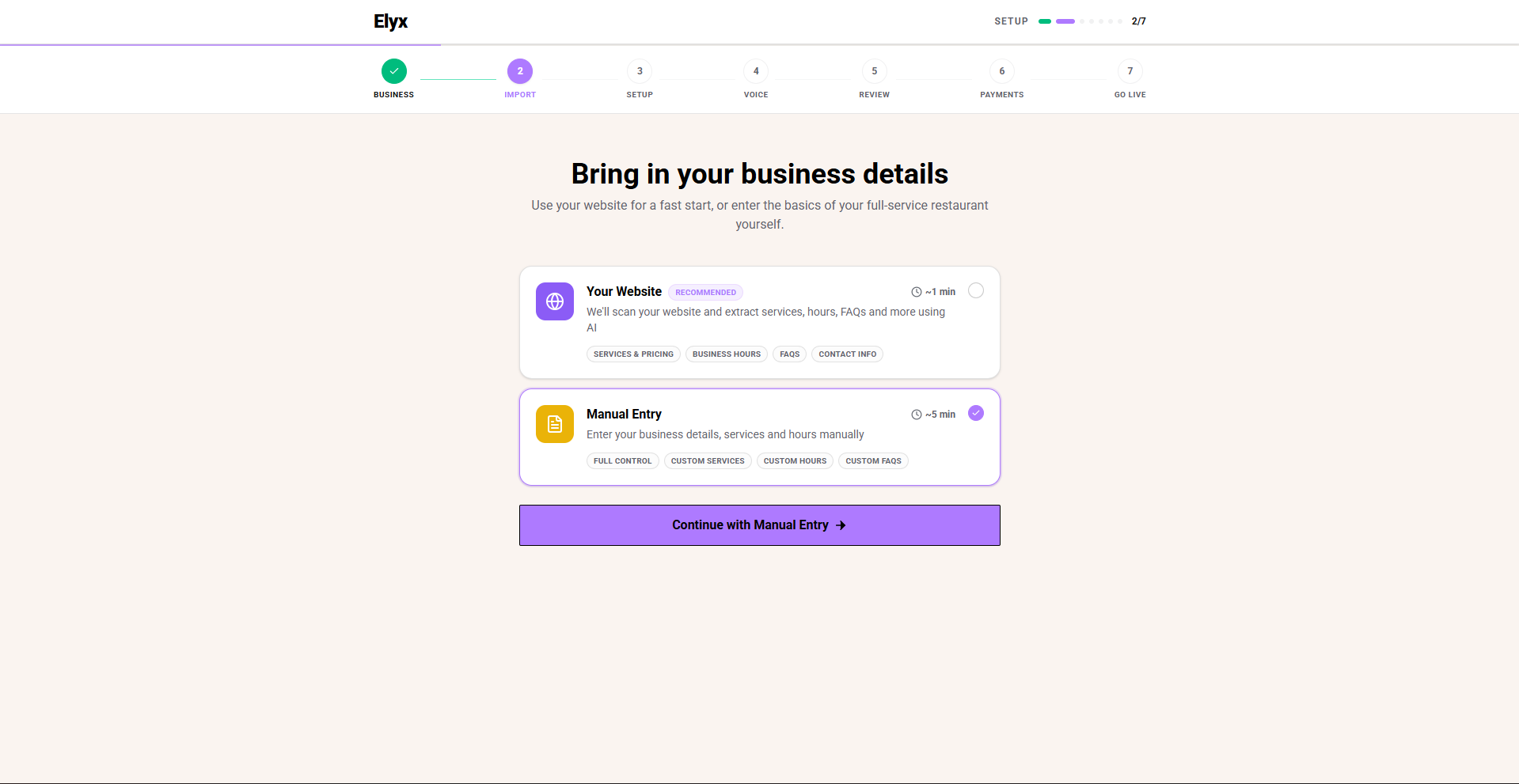 Bring in your business details