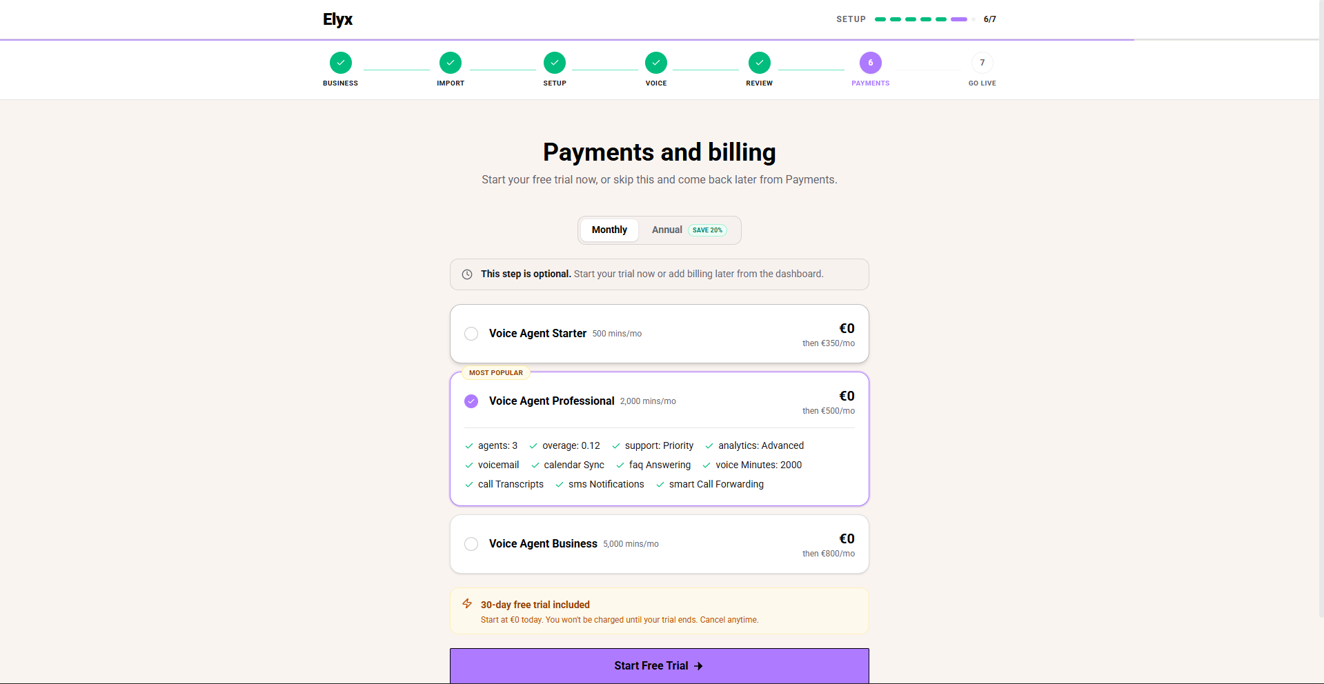 Payments and billing step