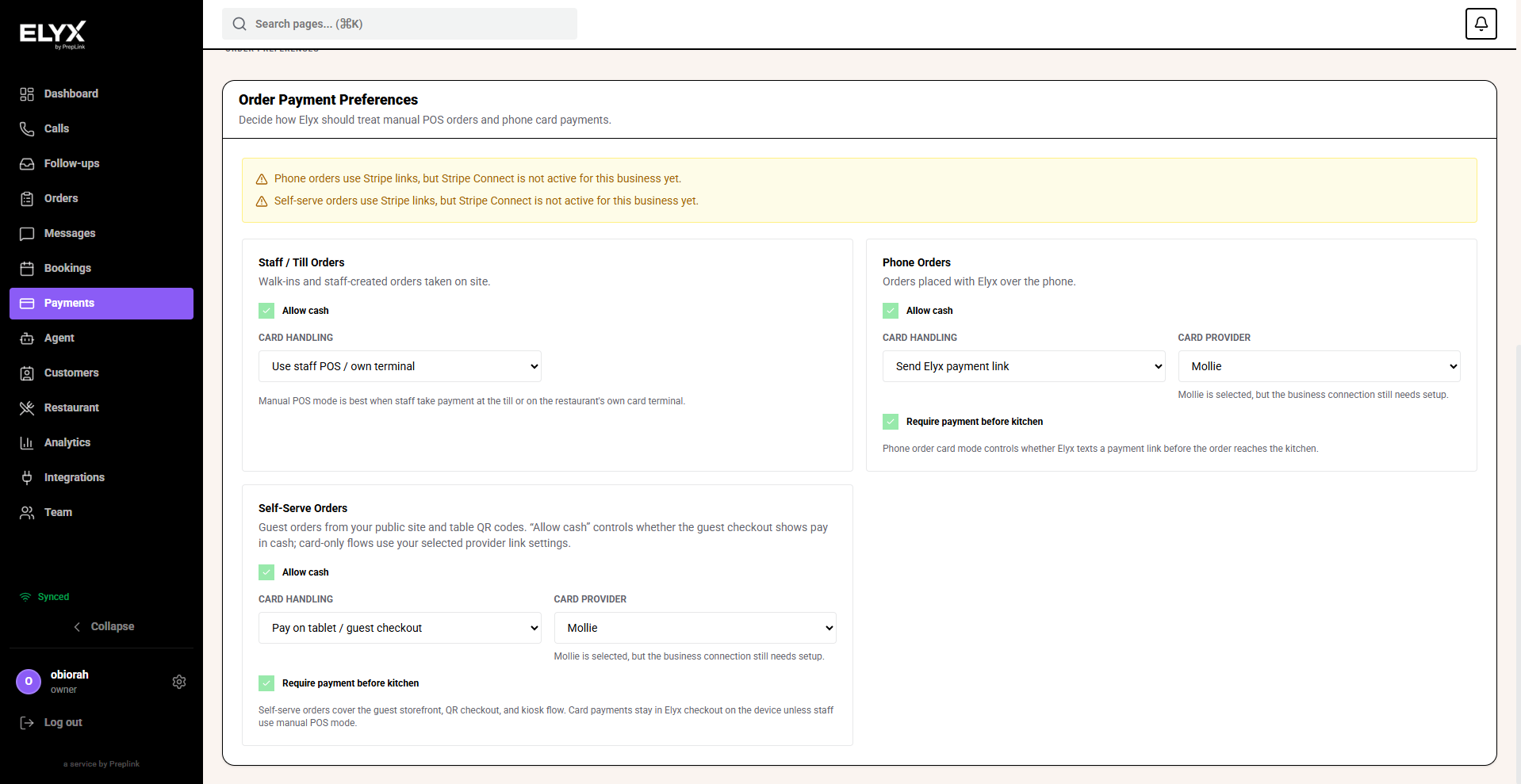 Payment provider status