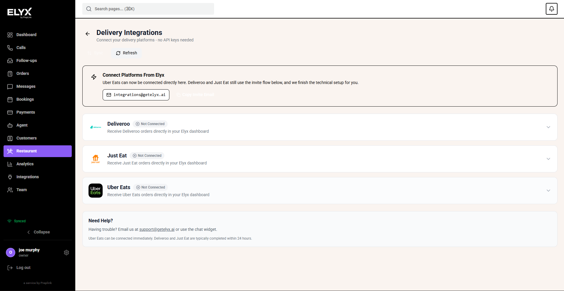 Delivery integrations list