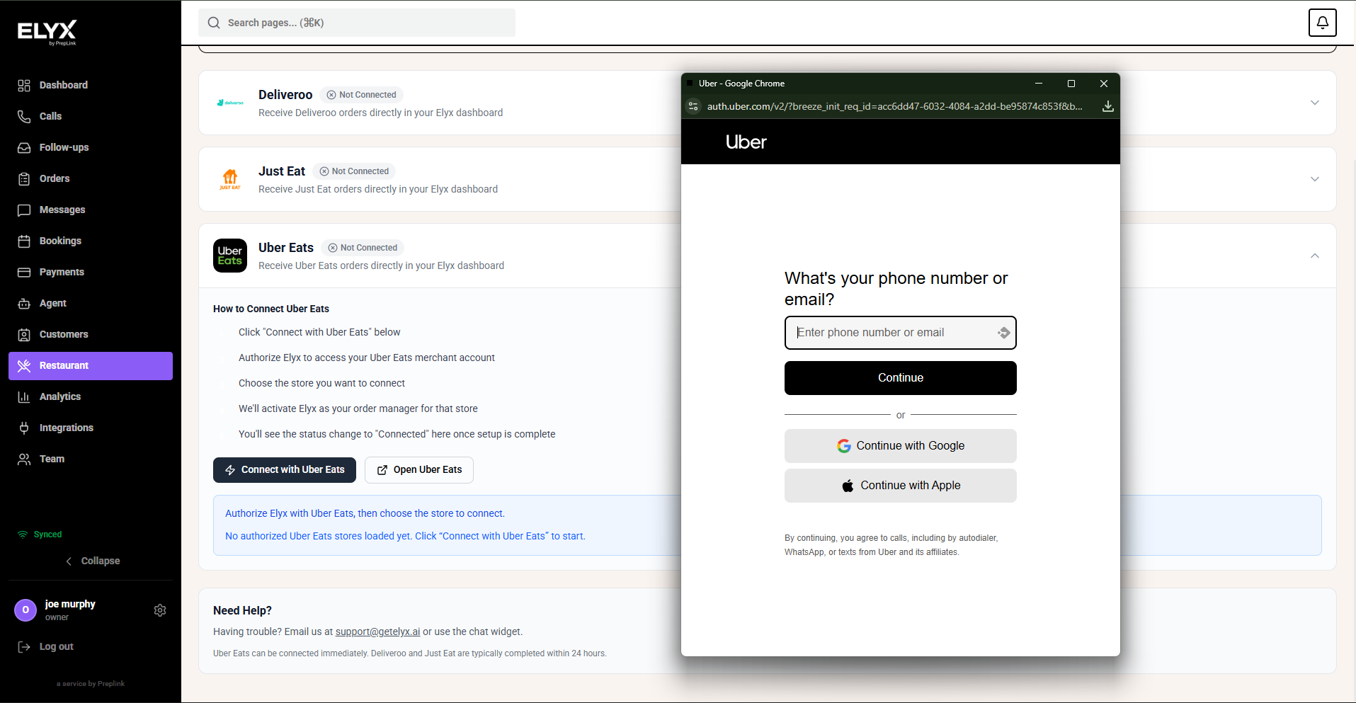 Connect Uber Eats