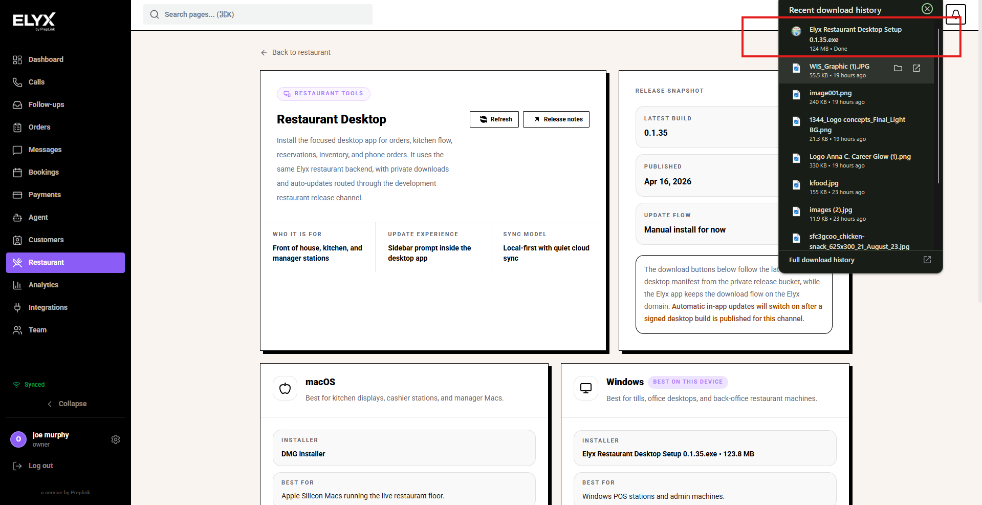 Download the restaurant desktop installer
