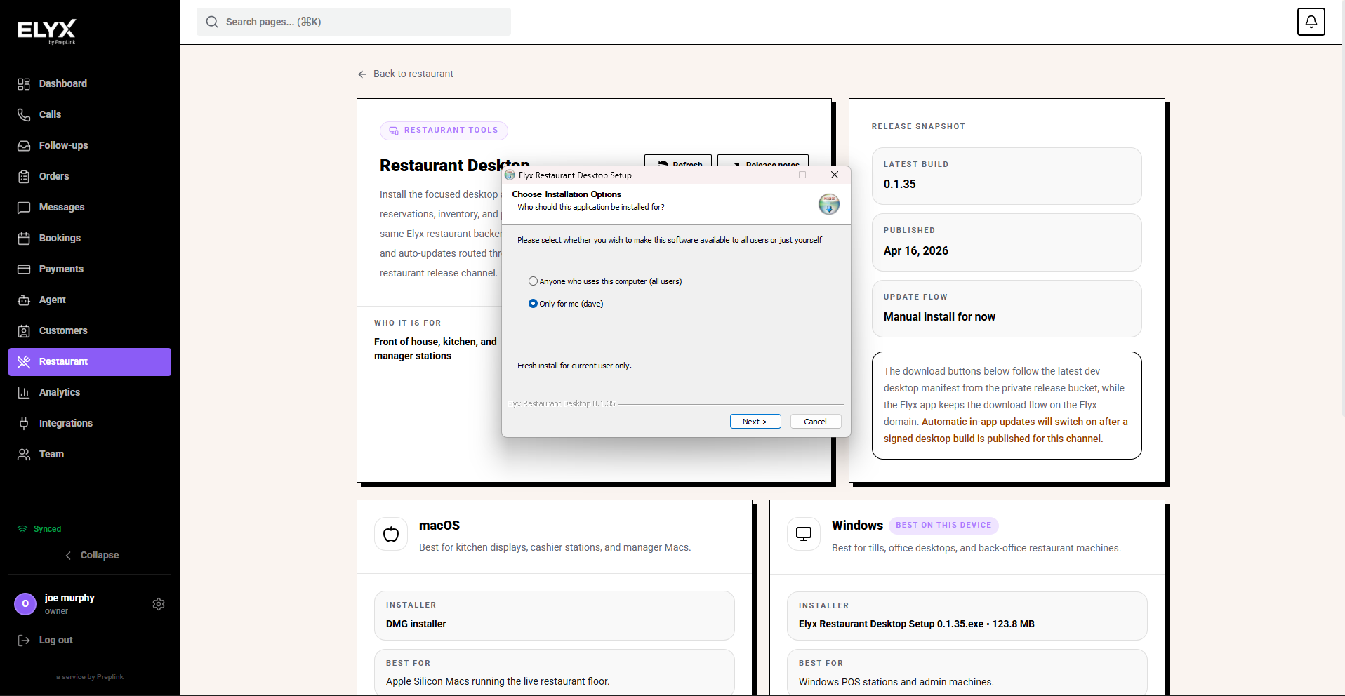Desktop app installer options