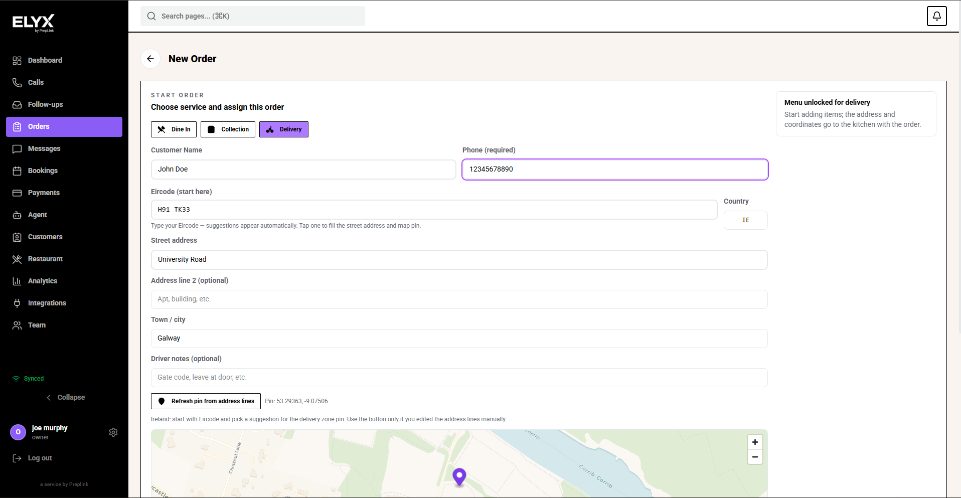 Create a delivery order