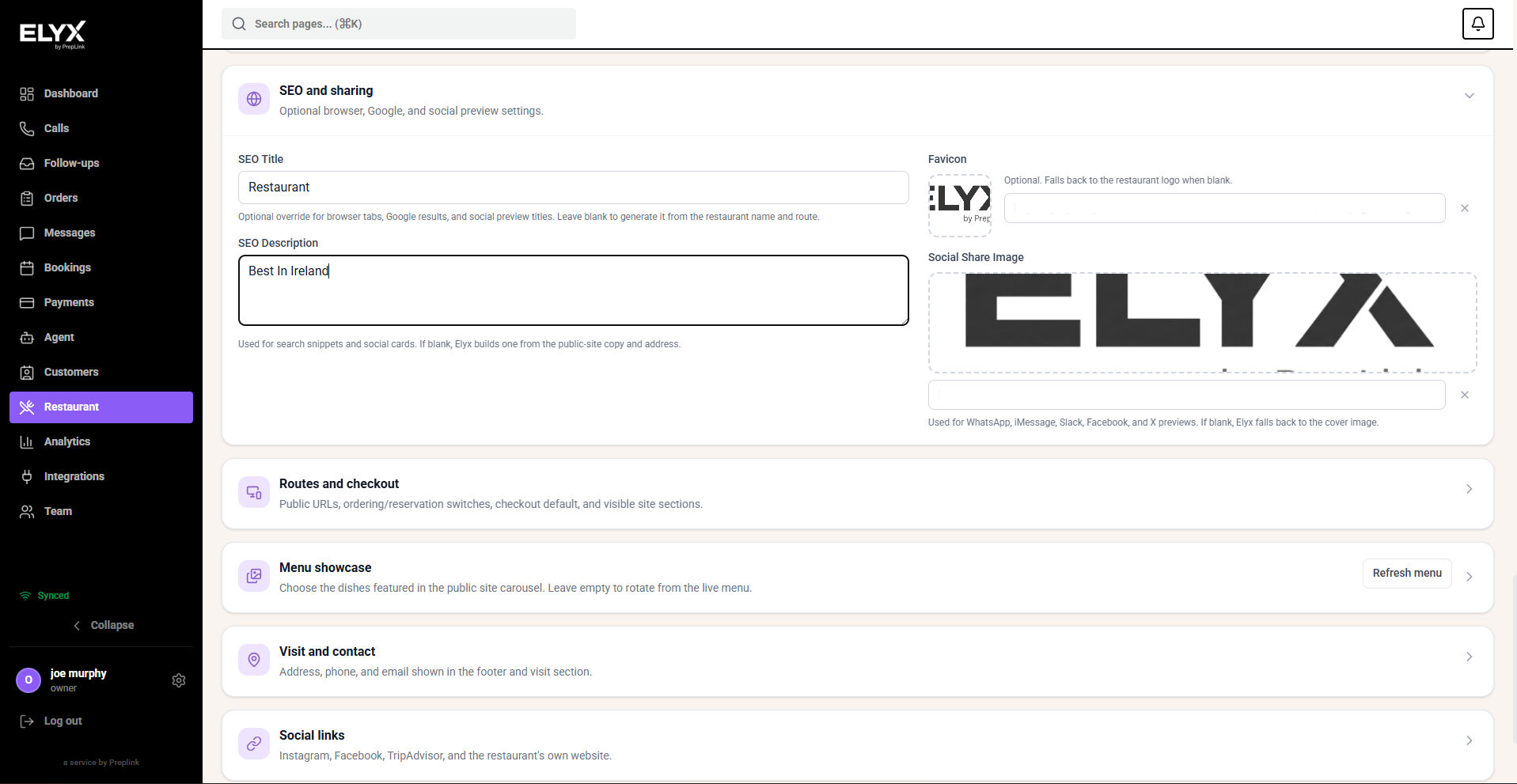 Public page SEO and sharing settings