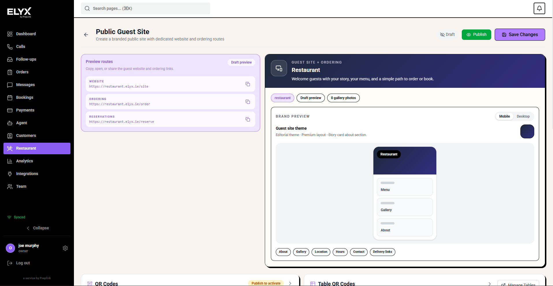 Public page settings